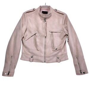 C'est‎ Toi Black Label Moto Jacket Women Sz M Faux Vegan Suede, Pink New w/ Tags
